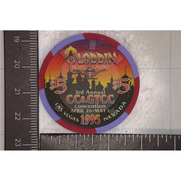 $5 ALADDIN CASINO CHIP 1995 LAS VEGAS, NEVADA