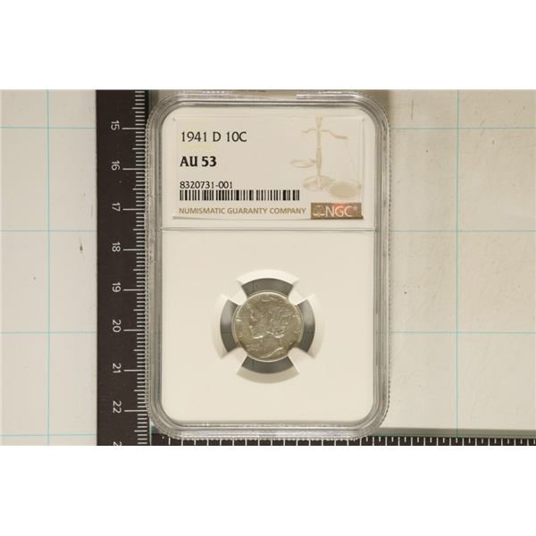 1941-D SILVER MERCURY DIME NGC AU53