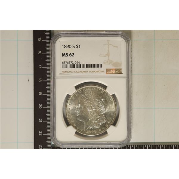 1890-S MORGAN SILVER DOLLAR NGC MS62
