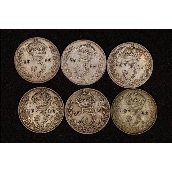 1916, 2-1917, 2-1918 & 1920 GREAT BRITAIN SILVER 3