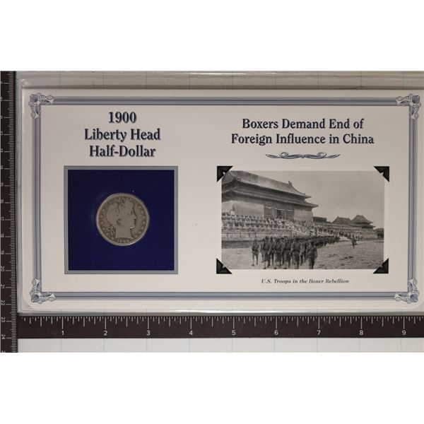 1900-S SILVER BARBER HALF DOLLAR IN INFO CARD