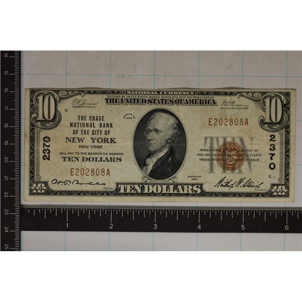 1929 US $10 NATIONAL CURRENCY NEW YORK, NY