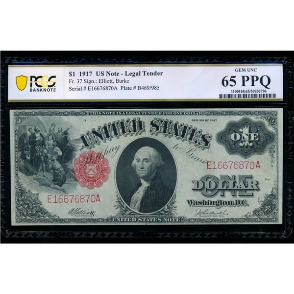 1917 $1 Legal Tender Note PCGS 65PPQ
