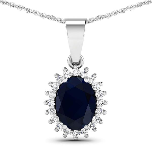 14KT White Gold 1.3ctw Blue Sapphire and Diamond Pendant