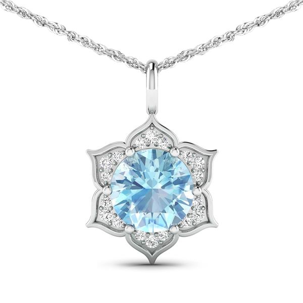14KT White Gold 1.9ctw Aquamarine and Diamond Pendant
