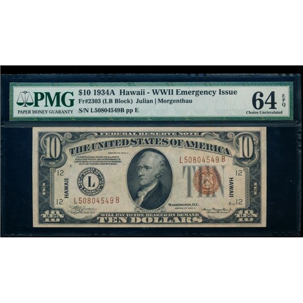 1934A $10 Hawaii FRN PMG 64EPQ