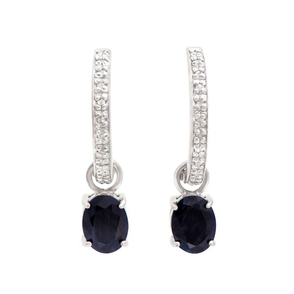 Plated Rhodium and Sterling Silver 3.25ctw Sapphire and Diamond Earrings