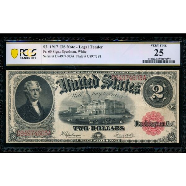 1917 $2 Legal Tender Note PCGS 25