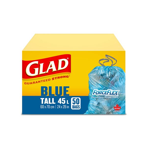 NEW WITH BOX 50 BAGS GLAD BLUE TALL 45L