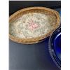 Image 3 : Cobalt Blue Dish in Stainless Steel Basket, Wicker Basket, Clear Blue Serving Bowl