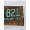 Image 3 : British Columbia License Plate - 1959 - Mounted on Wood