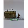 Image 1 : Vintage Tin Treasures Box - 6" x 3" x 3" & Wooden Pilgrim Style Figurine