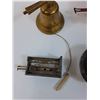 Image 2 : Lot: Brass Bell, Knife Guide, Wood Low Rider Car, Metal Wagon, Misc