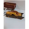 Image 5 : Lot: Brass Bell, Knife Guide, Wood Low Rider Car, Metal Wagon, Misc