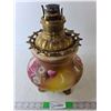 Image 1 : Painted Glass Oil Lamp, No Shade 14" Tall