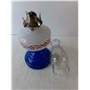 Image 2 : Vintage White & Blue Glass Oil Lamp 18" Tall & Set of Keys