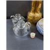 Image 4 : Lot: Pewter Salt & Pepper Shakers, (2) Candle Holders, Brass Plated Vase, Misc