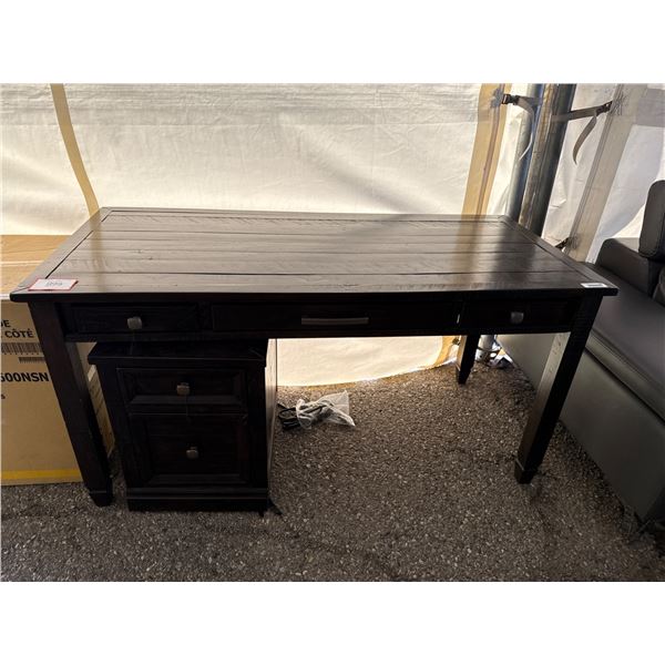 Wooden Desk With Single Drawer And Side File Cabinet In Kona Grove Finish