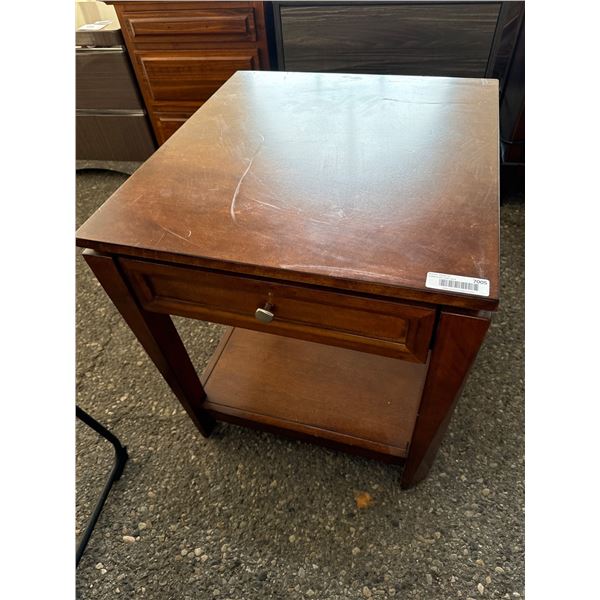 Wooden Side Table With Single Drawer and Lower Shelf