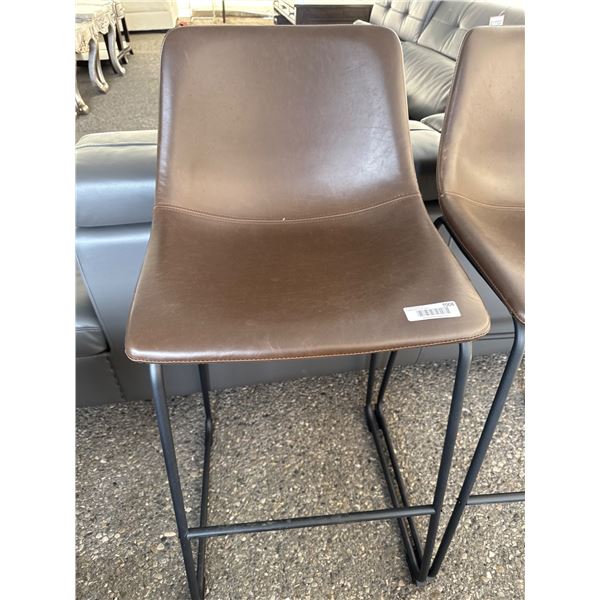Brown Leatherette Counter-Height Stool with Black Metal Frame