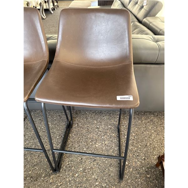 Brown Leatherette Counter-Height Stool with Black Metal Frame