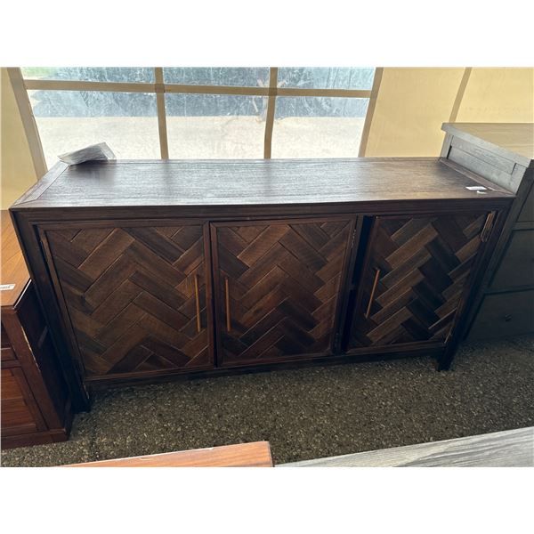 Wooden Sideboard With Chevron Pattern Doors and Shelving