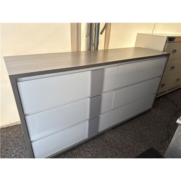 Gray and White 6-Drawer Dresser with Glossy Front Panels