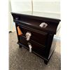 Image 3 : Dark Wood Three-Drawer Nightstand With Metal Pulls ( matches lot #7015)