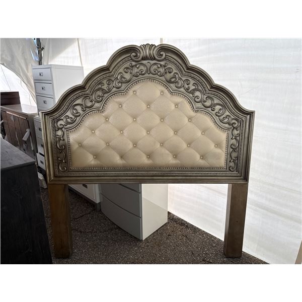 Tufted Upholstered Wooden Queen Headboard with Ornate Frame Design