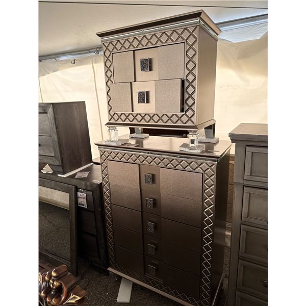 Two-Piece Metallic-Finish Storage Dresser and nightstand Set with Decorative Detailing