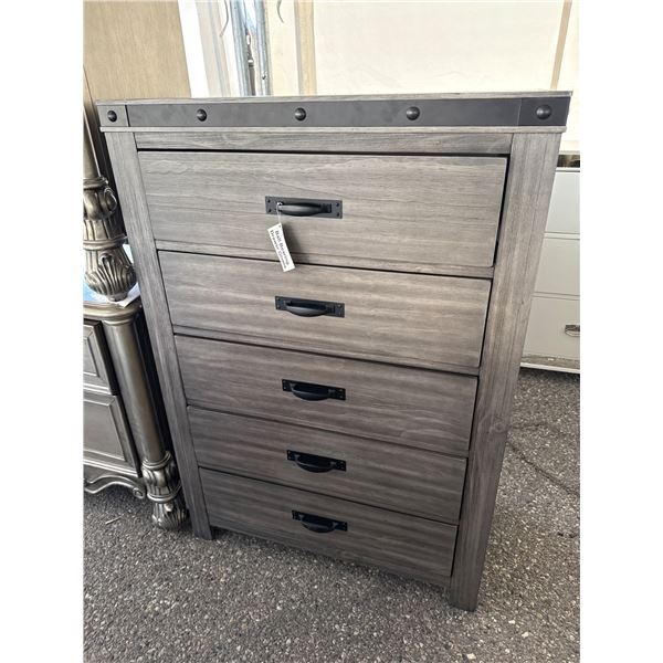 Wooden barnwood style grey Dresser with Five Drawers and Rivet Detail