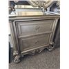 Image 1 : Two-Drawer Silver Nightstand with Ornamental Detailing