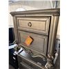 Image 1 : Two-Drawer Silver Nightstand with Ornamental Detailing