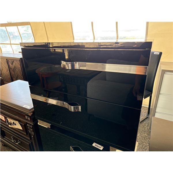 Black Two-Drawer Nightstand with Metallic Handles