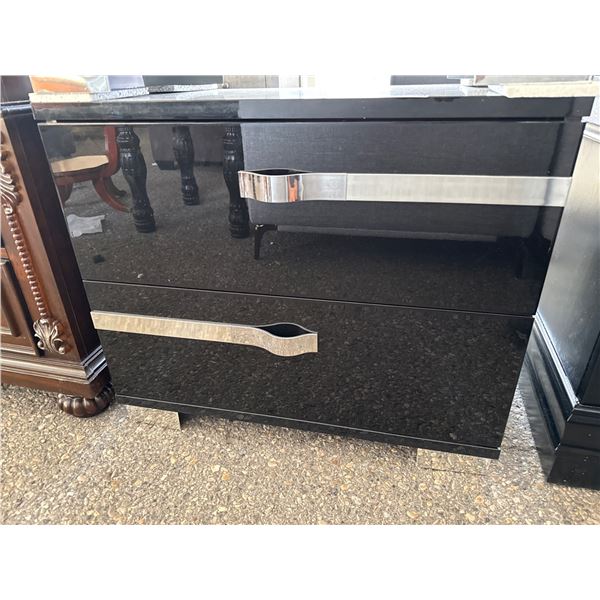 Black Two-Drawer Nightstand with Metallic Handles