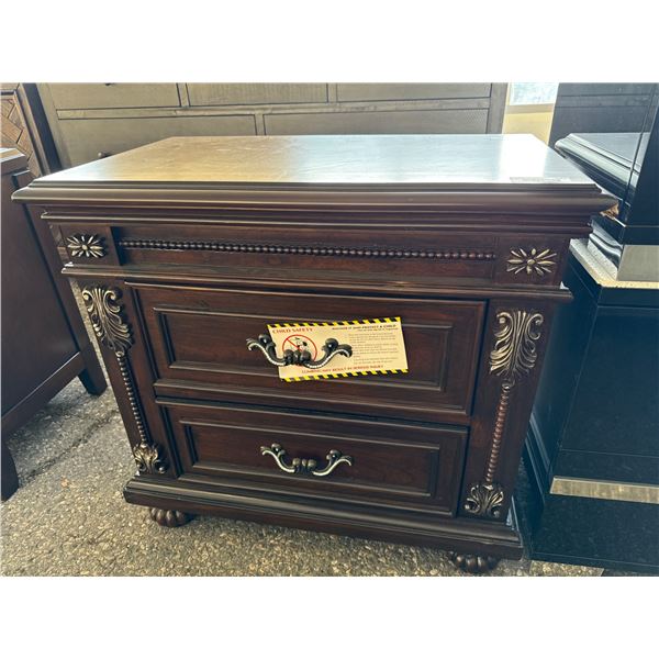 Two-Drawer Wooden Nightstand With Decorative Details