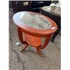 Image 1 : Oval Glass-Top Wooden Side Table with Lower Shelf