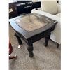 Image 1 : Square Wooden Side Table With Glass Top and Marble Inlay
