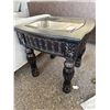 Image 2 : Square Wooden Side Table With Glass Top and Marble Inlay