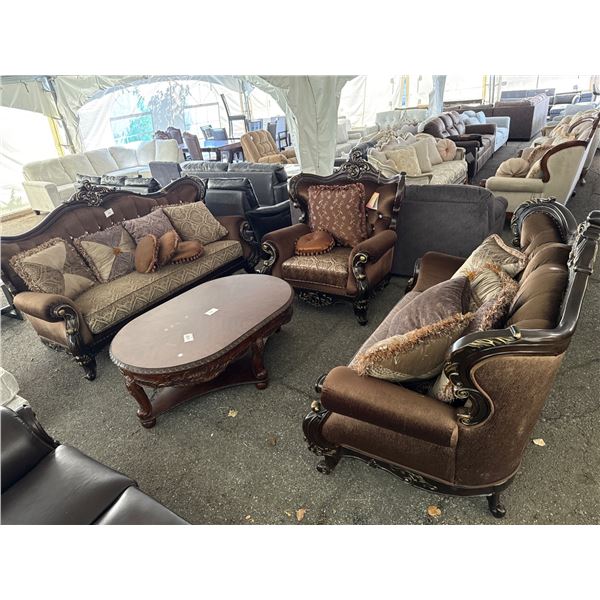 Traditional 4-Piece Furniture Set With Sofa, Loveseat, Chair, and Coffee Table