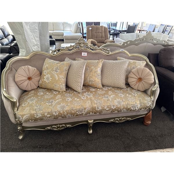 Diana Sofa and matching Loveseat set with Ornamental Detailing includes all decor pillows