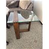 Image 1 : Glass-Top Wooden Side Table With Rectangular Base Design