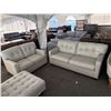 Image 1 : Light Gray Leather Sofa and Loveseat Set With Tufted Upholstery