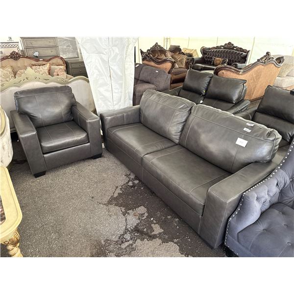 Two-Piece Gray Leather Sofa and Armchair living room set