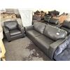 Image 1 : Two-Piece Gray Leather Sofa and Armchair living room set
