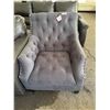Image 1 : Tufted Upholstered Armchair with Studded Trim in Gray Fabric