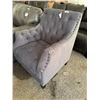 Image 2 : Tufted Upholstered Armchair with Studded Trim in Gray Fabric