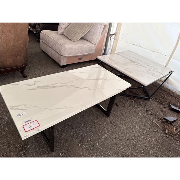 Rectangular and Square Marble-Look Coffee Table set with Metal Frames