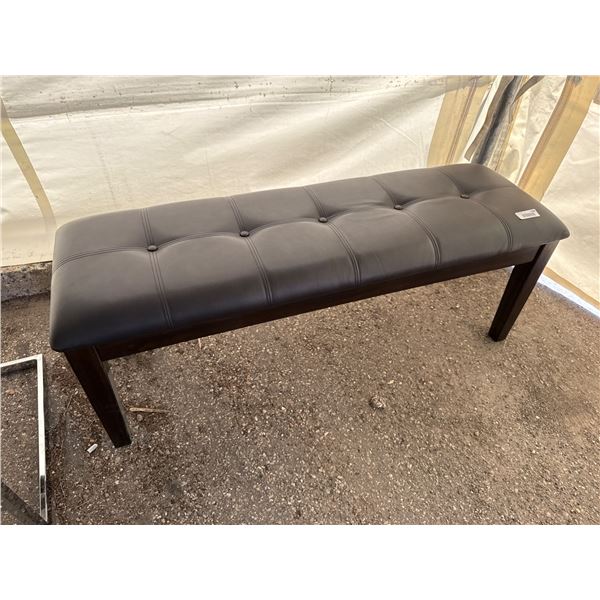 Dark Brown Upholstered Bench with Tufted Design and Wooden Legs