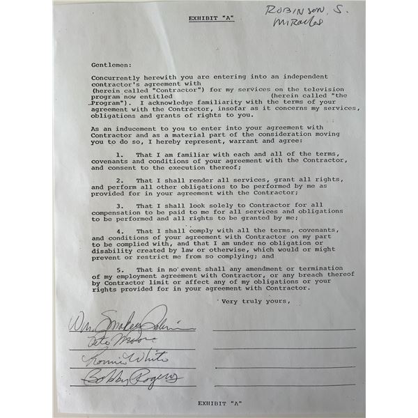 Smokey Robinson and The Miracles signed contract